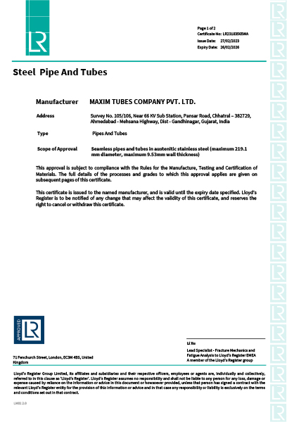 Freigabe des Herstellers – Lloyd’s Register