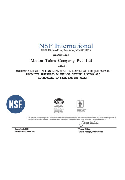NSF Certificate
