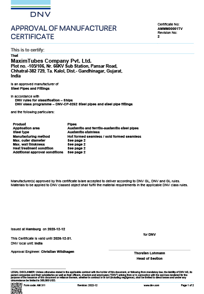 Approval of Manufacturer – DNV