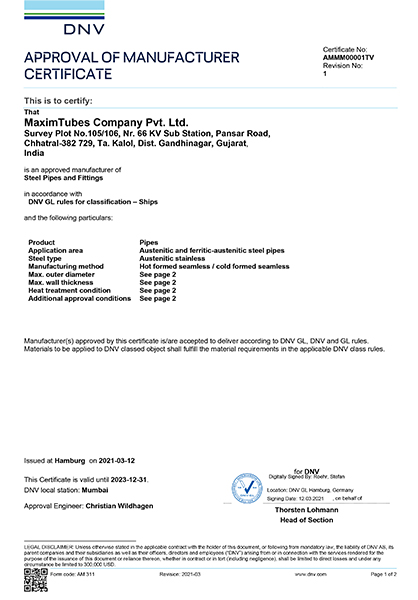 Approval of Manufacturer – DNV