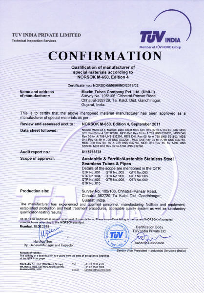 Approval of Manufacturer – Norsok