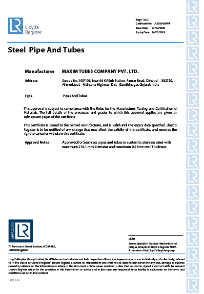 Approval of Manufacturer – Lloyd’s Register