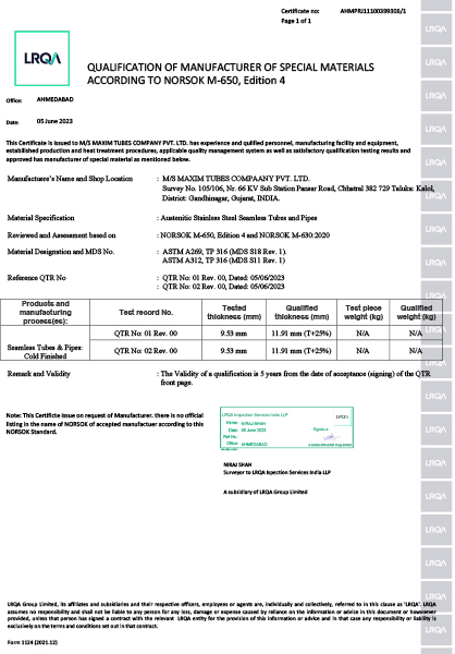 Approval of Manufacturer – Norsok